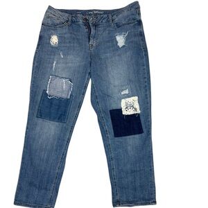 Lane Bryant Cropped Patchwork Jeans Size 16 Distressed Stretch Mid Rise